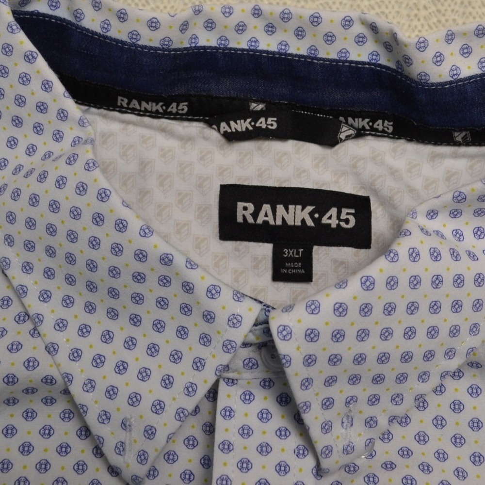 RANK 45 Men's 3XLT Long Sleeve Button Down‎ Shirt Blue White Geometric Print